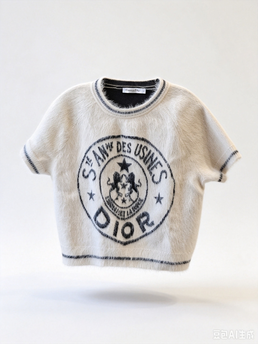 Dior Cream Logo Short-Sleeve Sweater Top